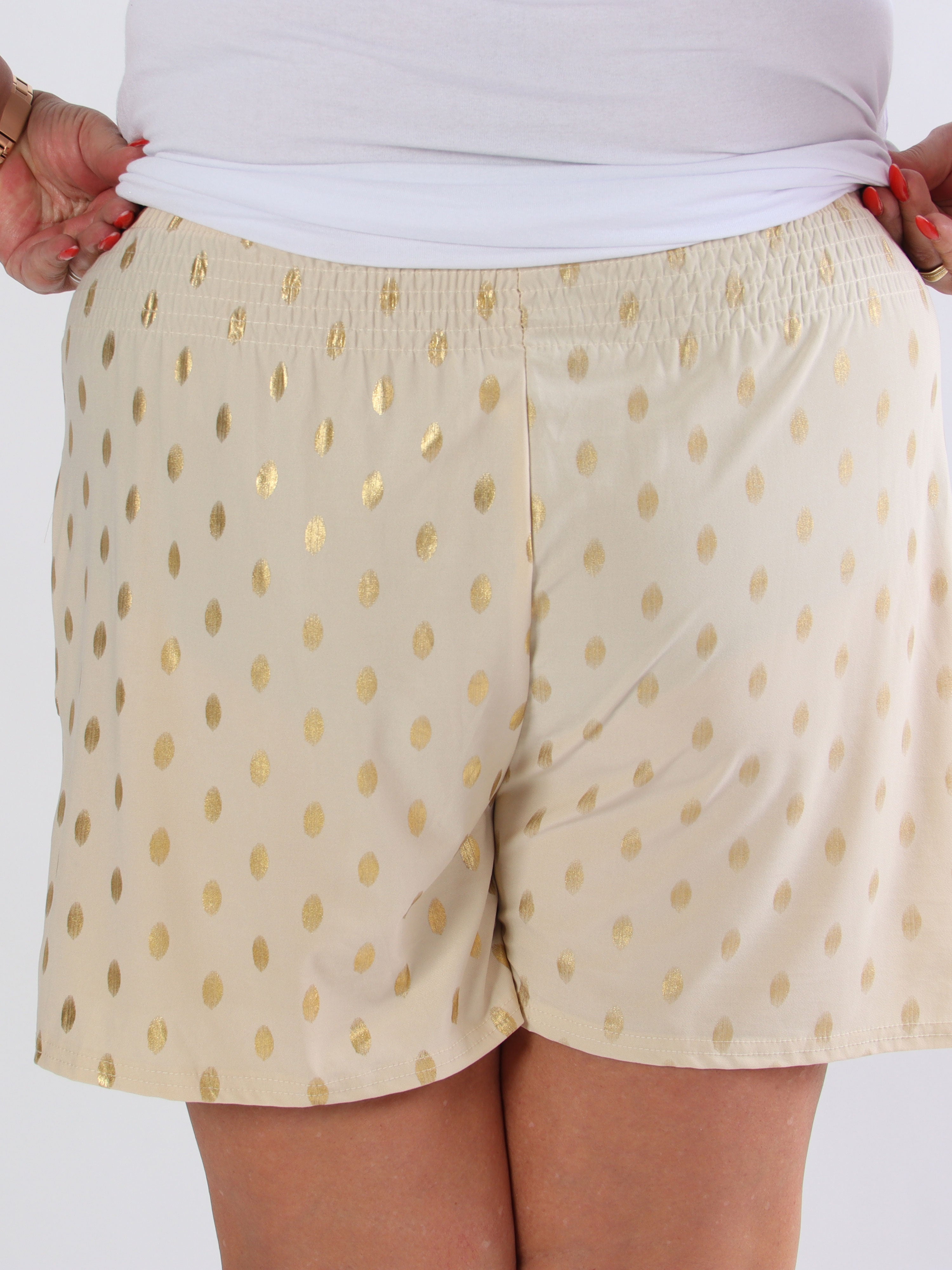 Pams Dot Shorts - Plus size shorts i elastisk stof med guld dutter